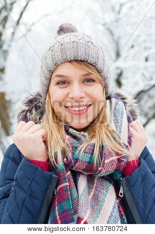 Picture of a beautiful young woman on wintertime