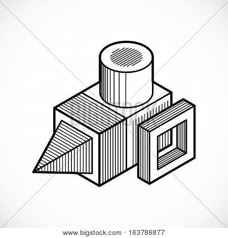 Isometric Abstract Vector Dimensional Shape, Polygonal Figure