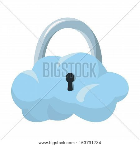 Data cloud security icon in cartoon design isolated on white background. Hackers and hacking symbol stock vector illustration.