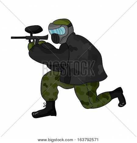 Paintball player icon in cartoon design isolated on white background. Paintball symbol stock vector illustration.