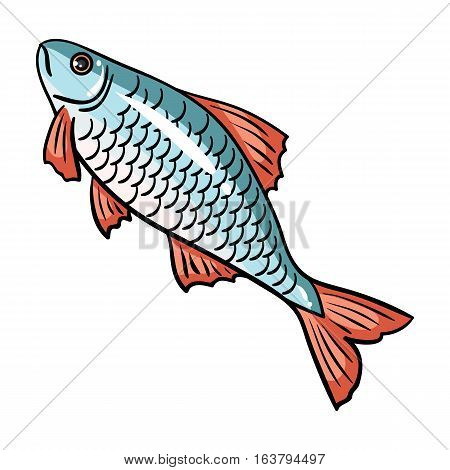 Fish icon in cartoon design isolated on white background. Fishing symbol stock vector illustration.
