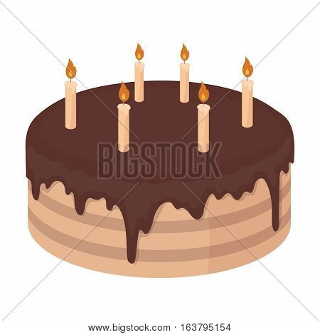 Chocolate cake icon in cartoon design isolated on white background. Cakes symbol stock vector illustration.