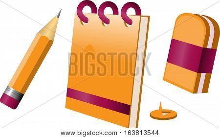 pencil eraser button notebook Office school vector
