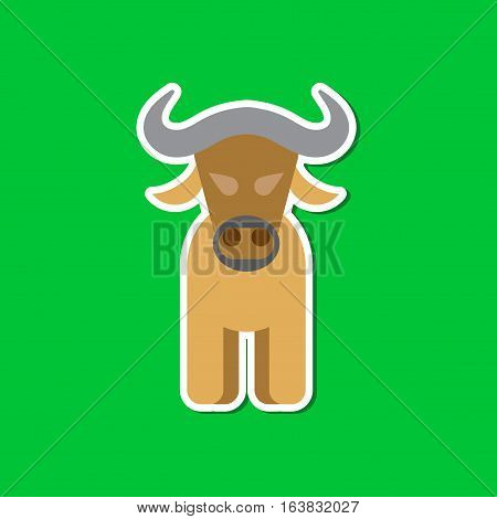 paper sticker on stylish background of cartoon bull