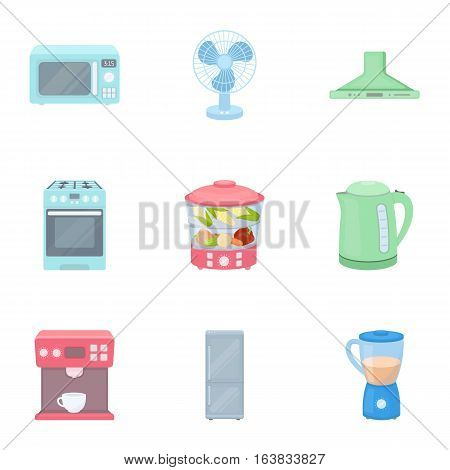 Household appliances set icons in cartoon style. Big collection of household appliances vector symbol stock