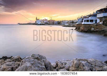 Beautiful Town Of Sitges At Sunset, Spain