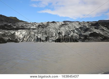 Solheimajokull Glacier with dark ice in Iceland