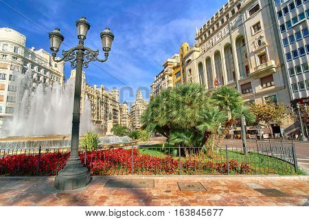 Valencia Spain City Center with Plaza del Ayuntamiento Architecture.