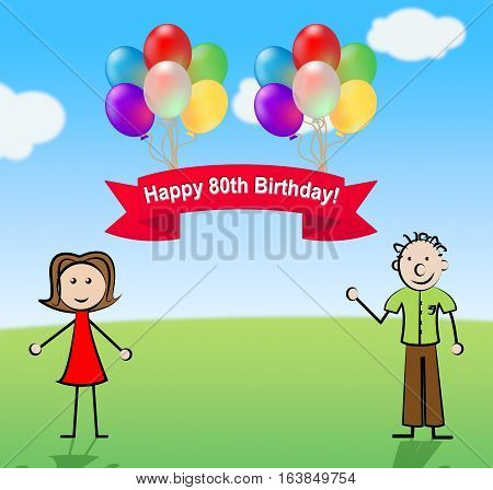 Happy Eightieth Birthday Party Celebration 3D Illustration