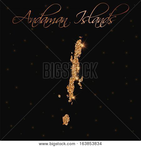 Andaman Islands Map Filled With Golden Glitter. Luxurious Design Element, Vector Illustration.