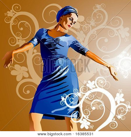 Das romantische Mädchen auf Blumen Hintergrund