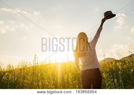 Portrait Of Happy Beautiful Happy Youngwoman Relaxing In Park. Joyful Female Model Breathing Fresh A