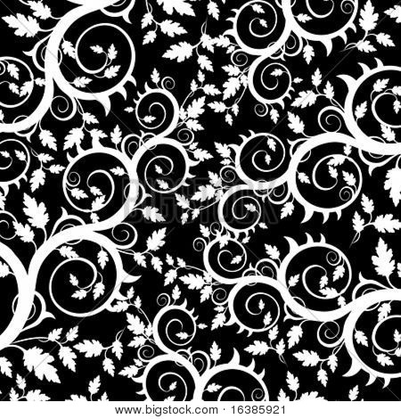 białe kwiaty ornament na czarnym tle (tapeta)