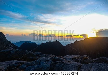 View from Low's Peak of mountain Kinabalu,Sabah,Borneo.Mount Kinabalu is the tallest mountain in Malaysia and the 20th tallest in the World.