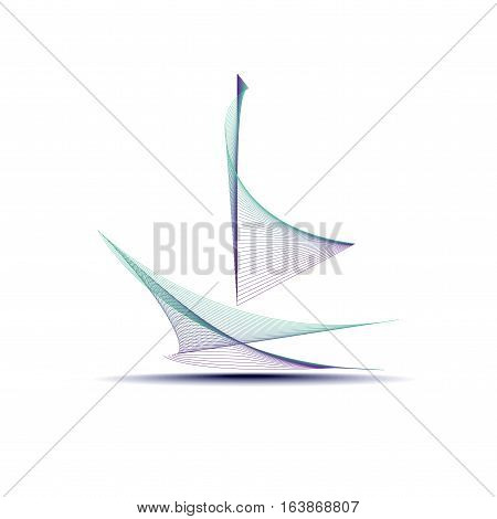 Abstract sailing boat designed by using lines and colors combined in abstract style