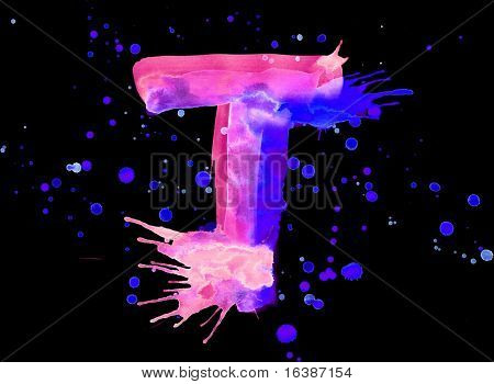 Neon akvarel maling - bogstavet T