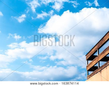 blue sky cloud with old terrace fench