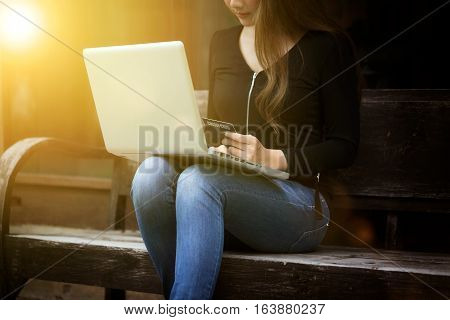 Young Woman Using Laptop For Shopping Onine Hot Deal Product In Special Price And Using Credit Card