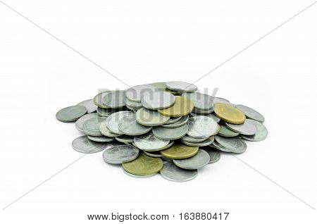 Concept Coins of Thailand on a white background.