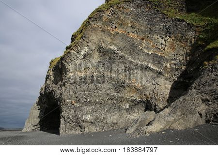 Halsanefshellir sea cave. Reynisfjara Beach in Iceland