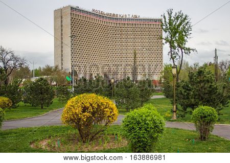 Tashkent Uzbekistan - March 21 2016: hotel Uzbekistan (1974) in Tashkent on Amir Temur square