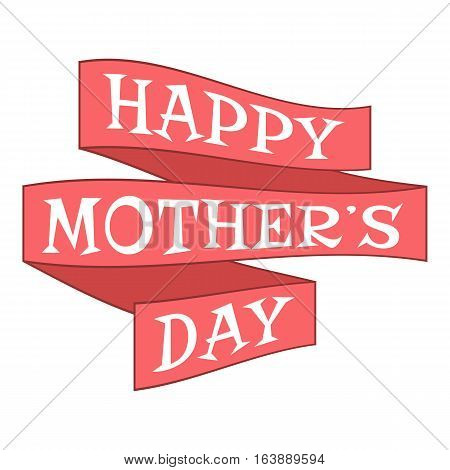 Happy Moters Day red ribbon icon. Cartoon illustration of Happy Moters Day red ribbon vector icon for web