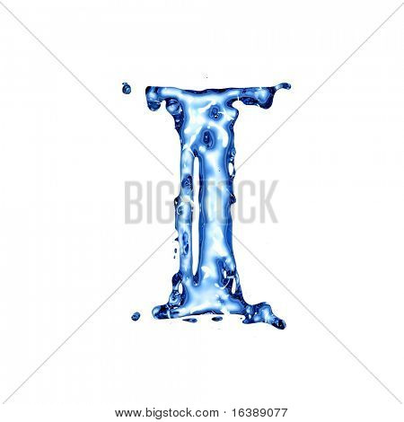 Alphabet de l'eau liquide bleue avec éclaboussures et gouttes - lettre I