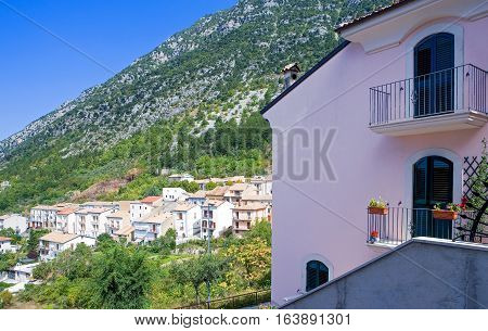 Italy Pacentro view of the traditional houses of the country