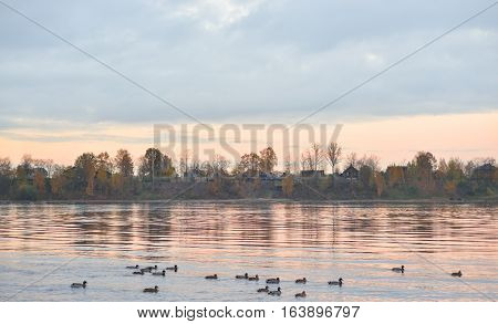View of Neva River at evening in St.Petersburg Russia.