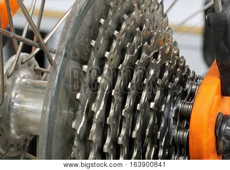 Steel Cogset Of A Racing Sports Bike