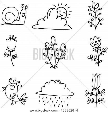 Illustration of spring item doodles collection stock