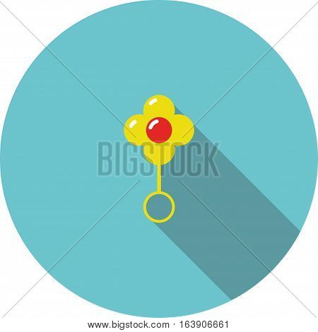 vector children icon yellow flower rattle on a blue background
