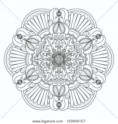 vector mandala drawn with black lines on a white background