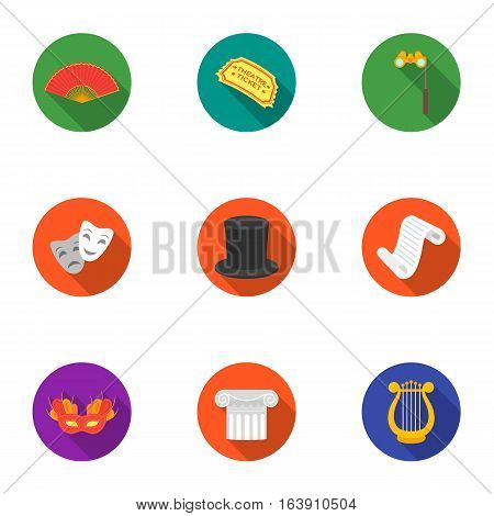 Theater set icons in flat style. Big collection of theater vector symbol stock