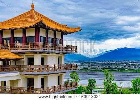 Pagoda building with nature in the background