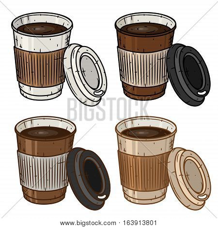 Set of paper coffee cup over white background.