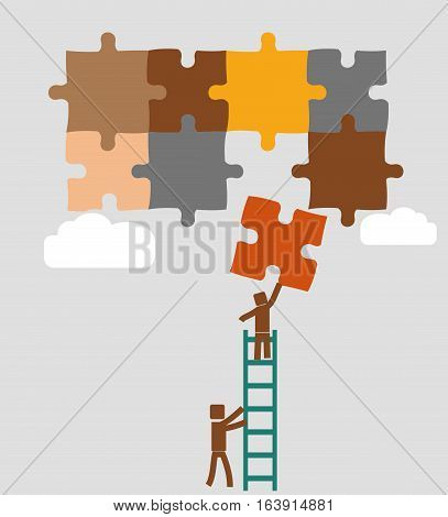 workers put puzzle in to place. vector illustration