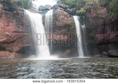 Haew Suwat Waterfall the beautiful waterfall in deep forest at Khao Yai National Park Thailand
