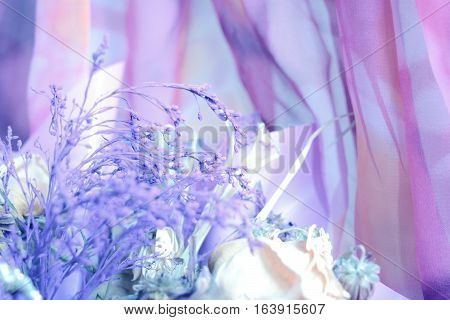 Desiccated Bouquet With Lilac Small Flowers.