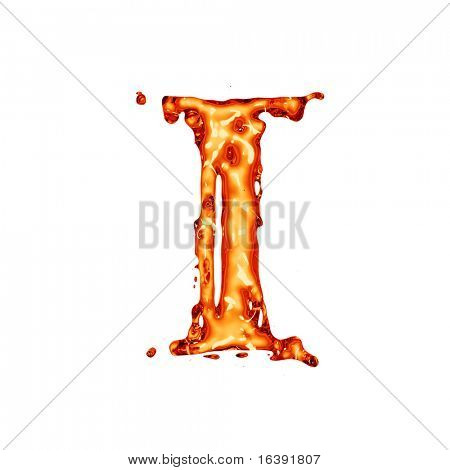 Alphabet liquide orange - lettre I - couleur de jus, brandy, cognac, liqueur, cola, bière ou thé