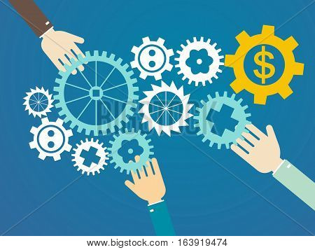teamwork concept - hands and gears. vector