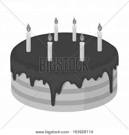 Chocolate cake icon in monochrome design isolated on white background. Cakes symbol stock vector illustration.