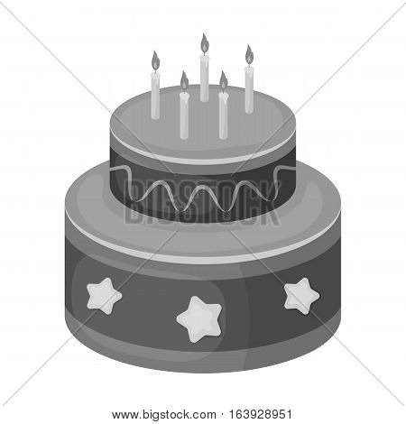 Chocolate cake with stars icon in monochrome design isolated on white background. Cakes symbol stock vector illustration.
