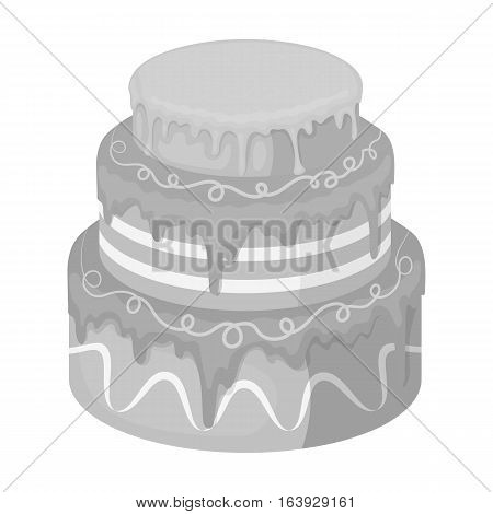 Blue three-ply cake icon in monochrome design isolated on white background. Cakes symbol stock vector illustration.