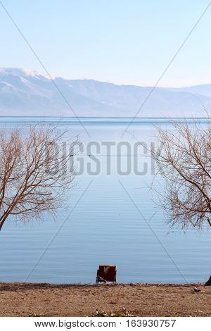 picture of a lake prespa in macedonia in winter