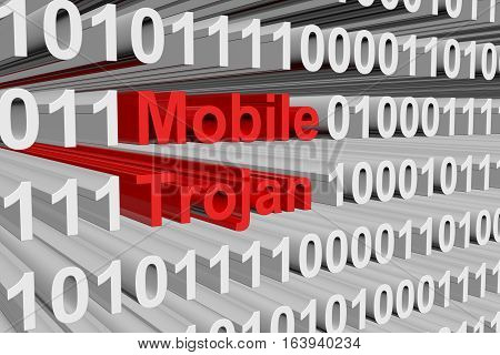Mobile trojan is presented in the form of binary code 3d illustration