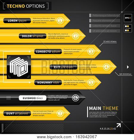 Seven Numbered Arrows In Techno Style.