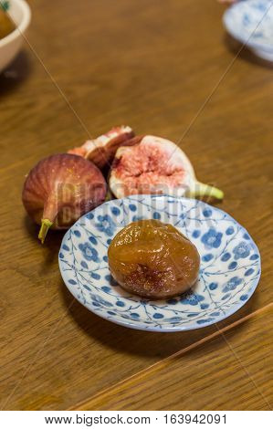 Homemade Sweeten Preserved Fig And Fresh Figs.