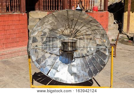 Eco-friendly solar heater for boiling water in the himalayan mountains in Nepal.