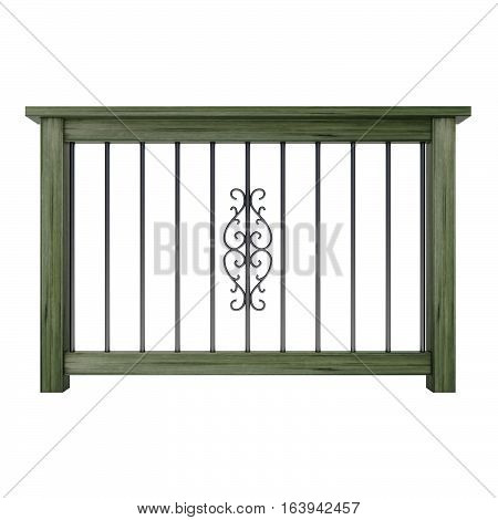 Wooden railing with decor metal balusters 3d rendering
